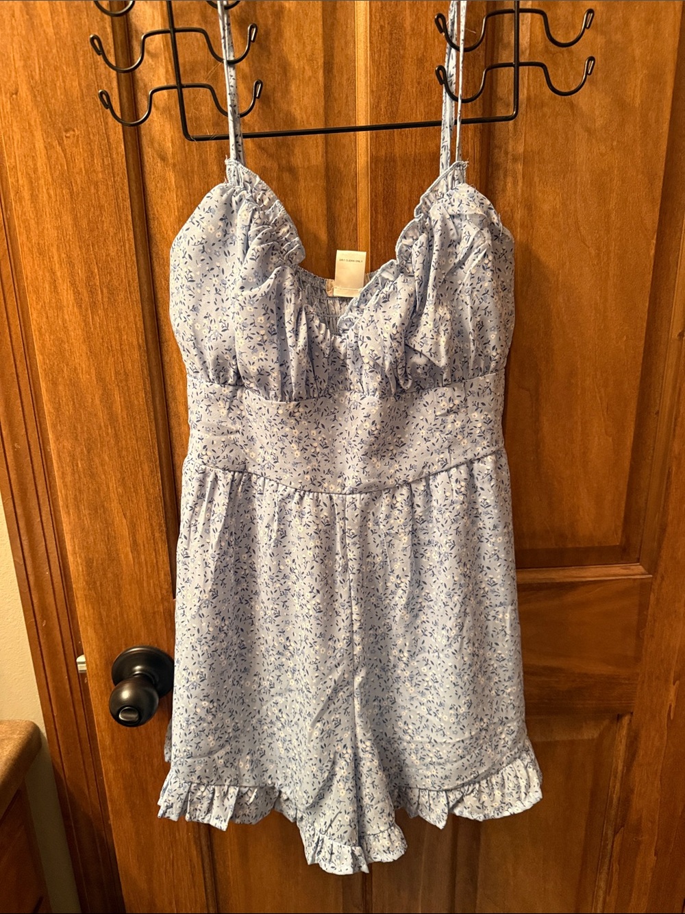 Altar'd State Light Blue Floral Lace-Trim Romper